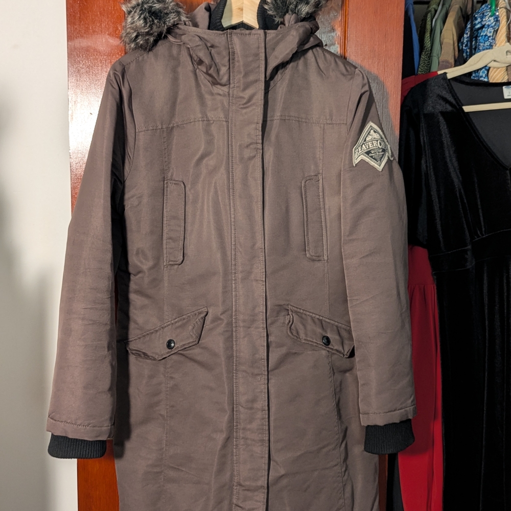 Women's Brown Ski Jacket with Faux Fur Hood